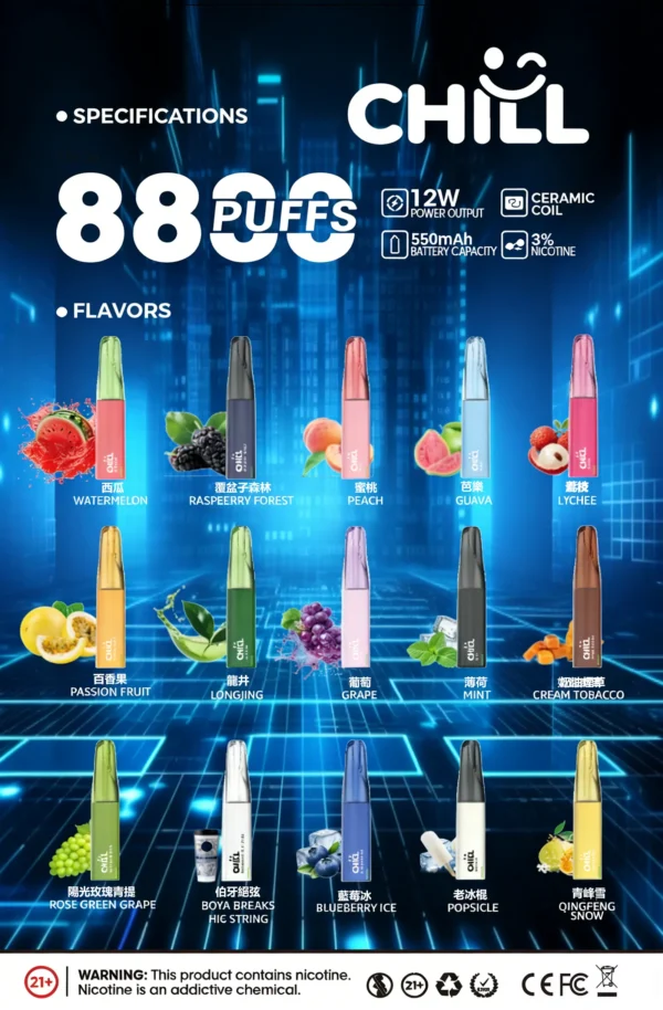 CHILL鴨嘴獸 8800口拋棄式｜12W爆發防漏，3%丁鹽，台灣正品現貨快速出貨