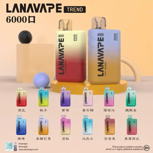 LANA 6000口拋棄式電子煙｜Mesh網芯順口8ml快充續航，台灣現貨正品安全超取